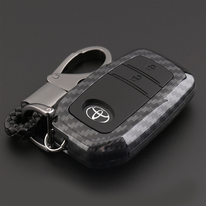 Ốp bảo vệ chìa khoá xe ô tô Toyota 2 nút mẫu A bằng carbon - PKXH-26