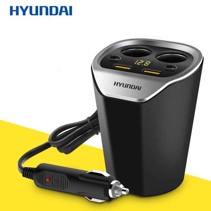 Tẩu sạc ô tô Hyundai 2 nguồn 2 USB cao cấp PKXH-86