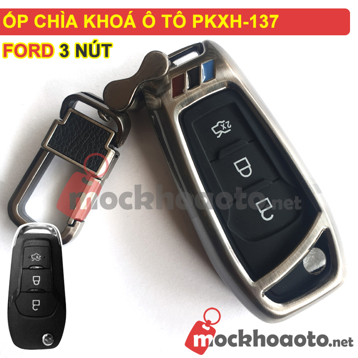 Ốp bảo vệ chìa khóa xe Ford 3 nút bằng inox cao cấp sang trọng PKXH-137
