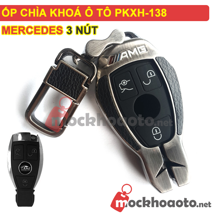 Ốp bảo vệ chìa khóa xe Mercedes 3 nút bằng inox cao cấp sang trọng PKXH-138
