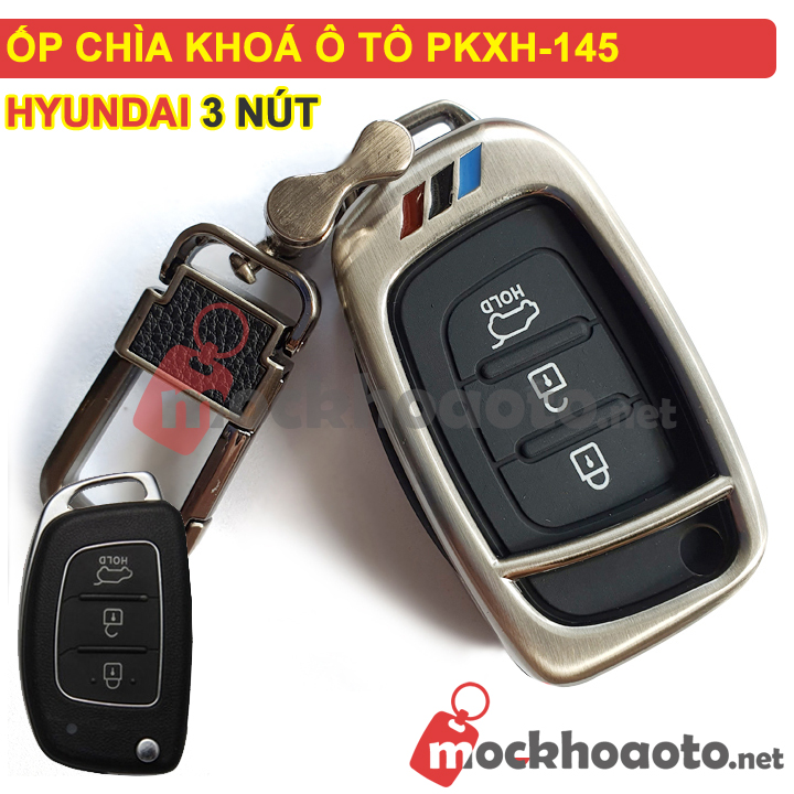 Ốp bảo vệ chìa khóa xe Hyundai 3 nút bằng inox cao cấp sang trọng PKXH-145