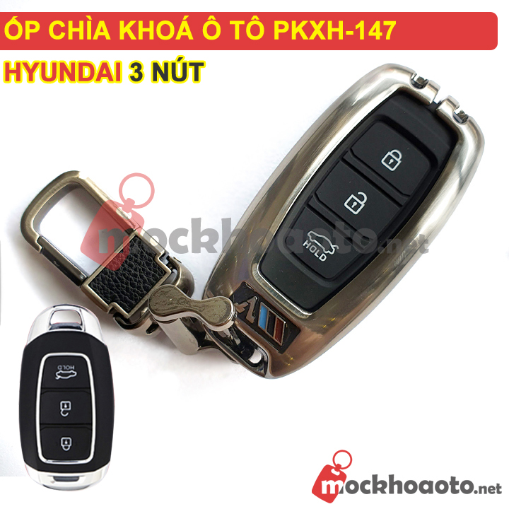 Ốp bảo vệ chìa khóa xe Hyundai 3 nút bằng inox cao cấp sang trọng PKXH-147