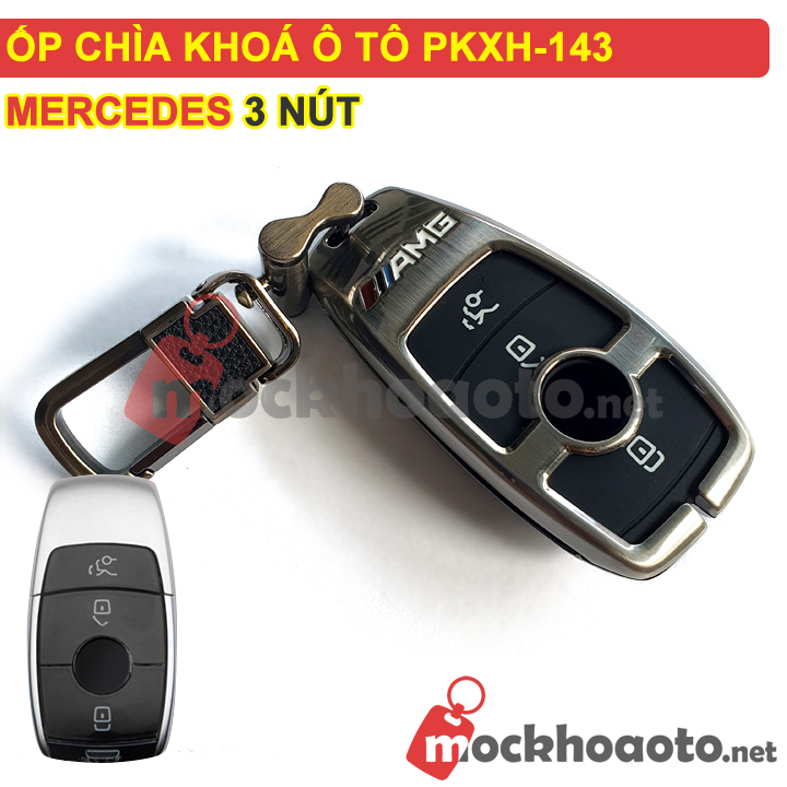 Ốp bảo vệ chìa khóa xe Mercedes 3 nút bằng inox cao cấp sang trọng PKXH-143
