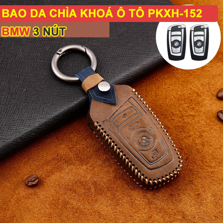 Bao da chìa khóa ô tô BMW 3 nút bằng da thật cao cấp sang trọng PKXH-152 (Nâu)