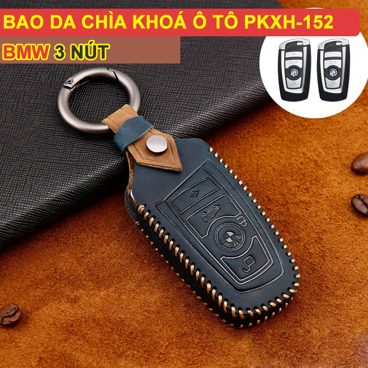 Bao da chìa khóa ô tô BMW 3 nút bằng da thật cao cấp sang trọng PKXH-152 (Xanh)