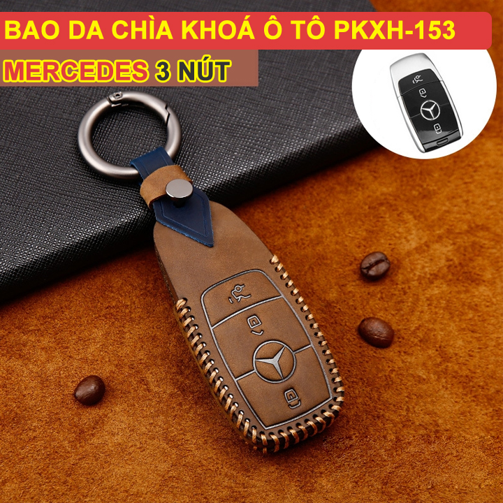 Bao da chìa khóa ô tô Mercedes 3 nút bằng da thật cao cấp sang trọng PKXH-153 (Nâu)