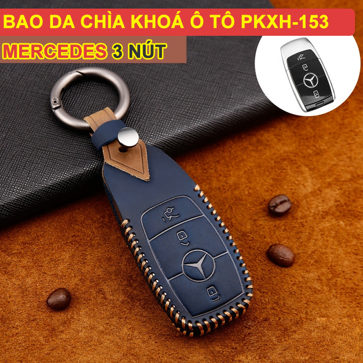 Bao da chìa khóa ô tô Mercedes 3 nút bằng da thật cao cấp sang trọng PKXH-153 (Xanh)