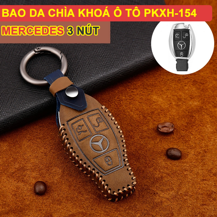 Bao da chìa khóa ô tô Mercedes 3 nút bằng da thật cao cấp sang trọng PKXH-154 (Nâu)