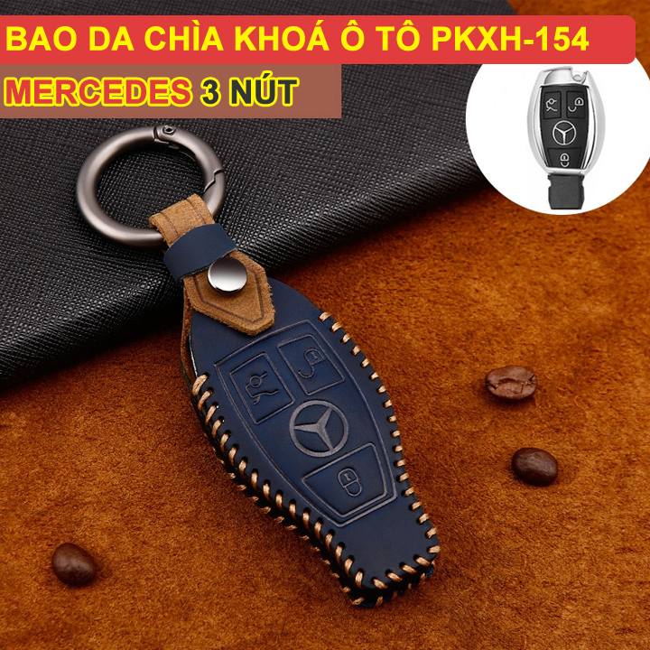 Bao da chìa khóa ô tô Mercedes 3 nút bằng da thật cao cấp sang trọng PKXH-154 (Xanh)