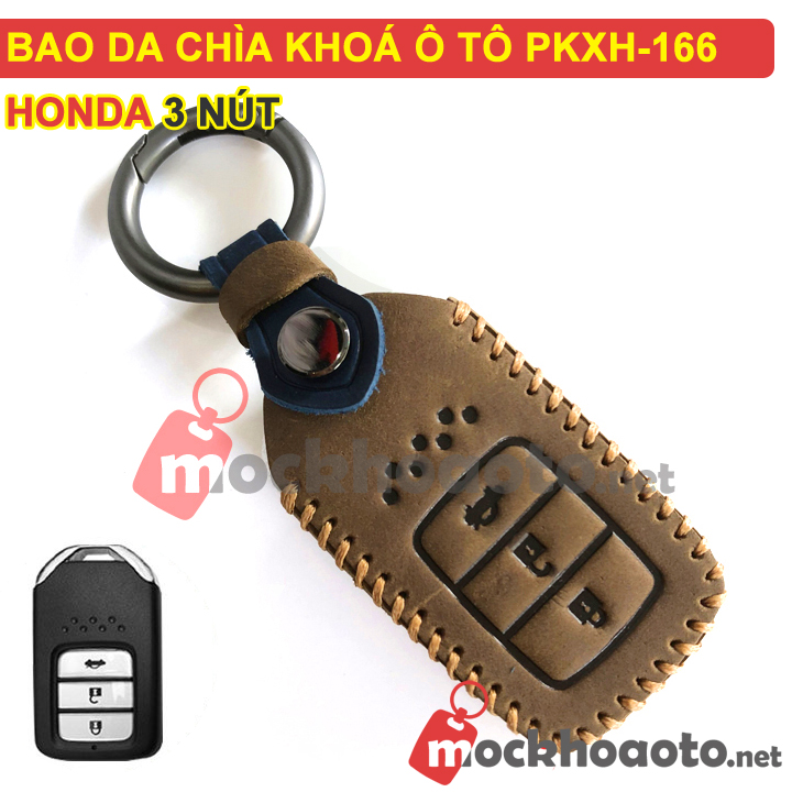 Bao da chìa khóa ô tô Honda 3 nút bằng da thật cao cấp sang trọng PKXH-166 (Nâu)