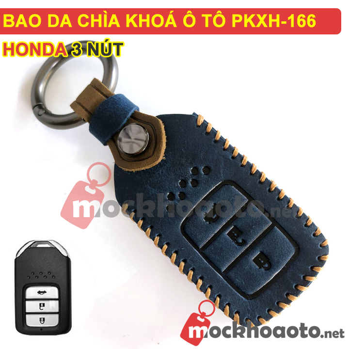Bao da chìa khóa ô tô Honda 3 nút bằng da thật cao cấp sang trọng PKXH-166 (Xanh)