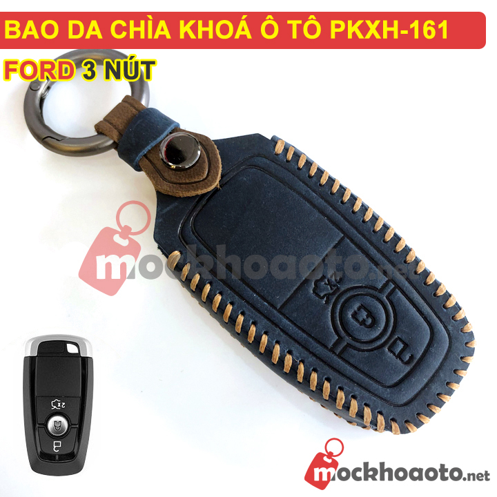 Bao da chìa khóa ô tô Ford 3 nút bằng da thật cao cấp sang trọng PKXH-161 (Xanh)
