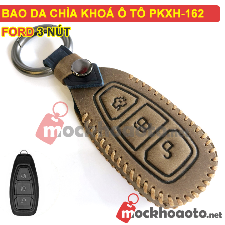 Bao da chìa khóa ô tô Ford 3 nút bằng da thật cao cấp sang trọng PKXH-162 (Nâu)