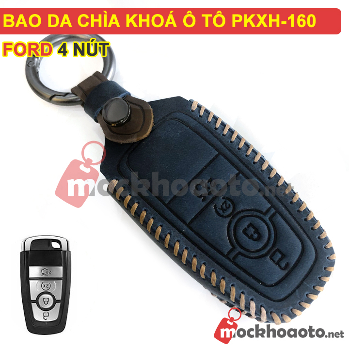 Bao da chìa khóa ô tô Ford 4 nút bằng da thật cao cấp sang trọng PKXH-160 (Xanh)
