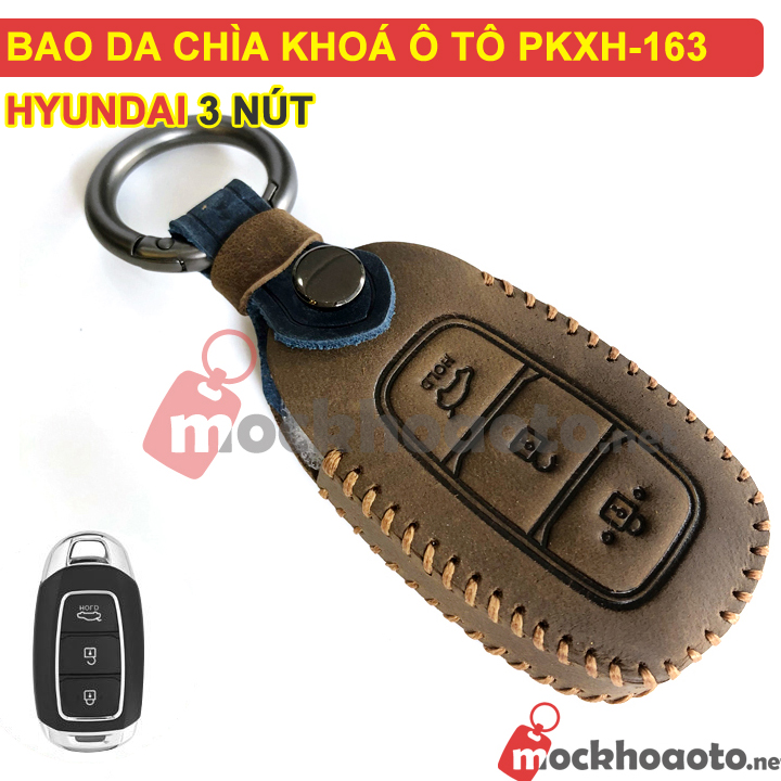 Bao da chìa khóa ô tô Hyundai 3 nút bằng da thật cao cấp sang trọng PKXH-163 (Nâu)