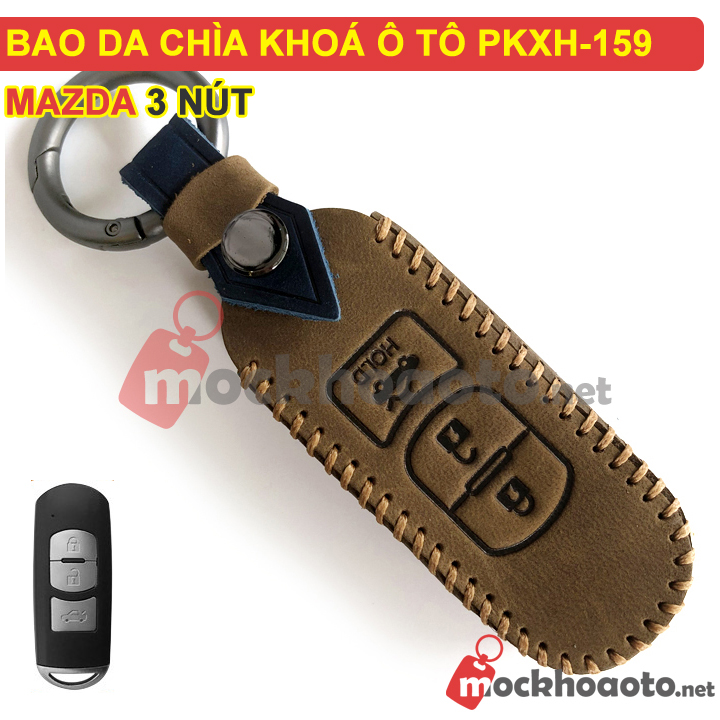 Bao da chìa khóa ô tô Mazda 3 nút bằng da thật cao cấp sang trọng PKXH-159 (Nâu)