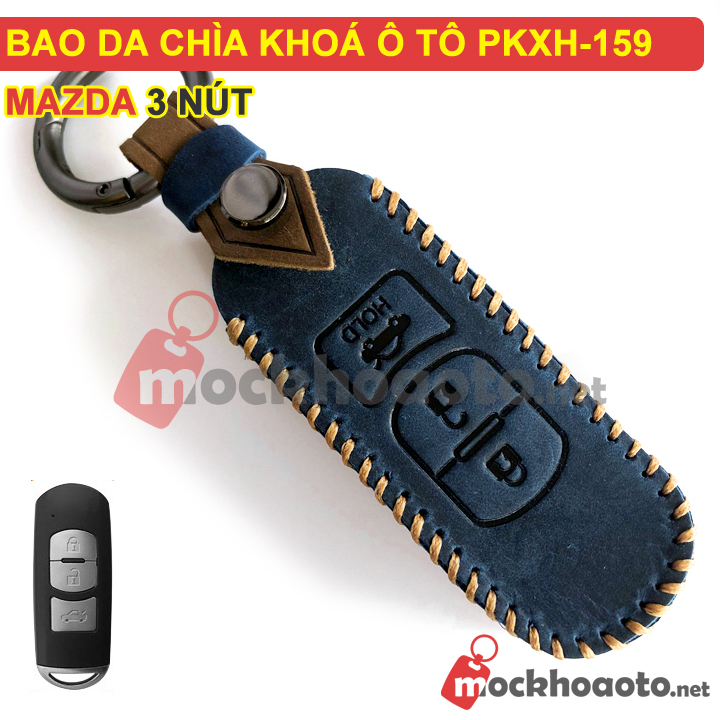 Bao da chìa khóa ô tô Mazda 3 nút bằng da thật cao cấp sang trọng PKXH-159 (Xanh)