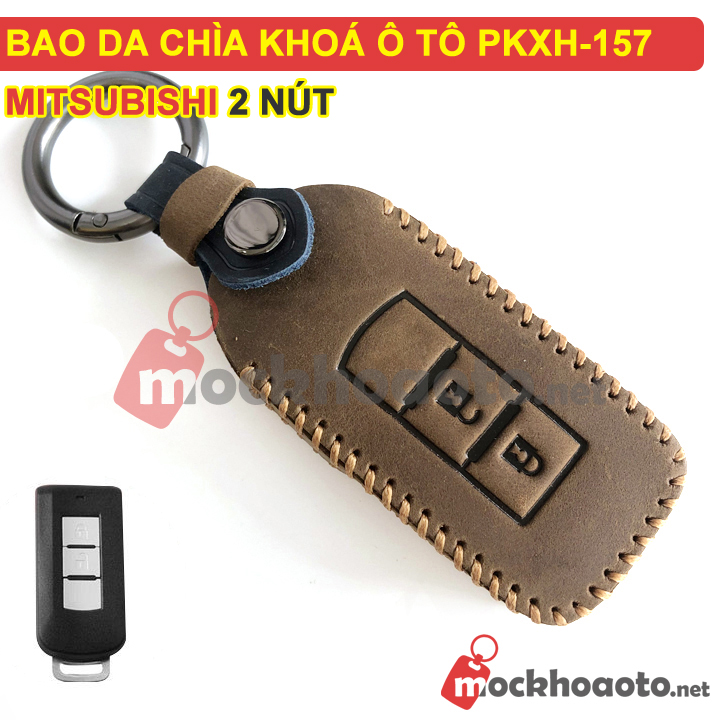 Bao da chìa khóa ô tô Mitsubishi 2 nút bằng da thật cao cấp sang trọng PKXH-157 (Nâu)