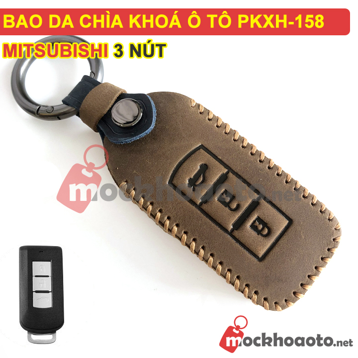 Bao da chìa khóa ô tô Mitsubishi 3 nút bằng da thật cao cấp sang trọng PKXH-158 (Nâu)