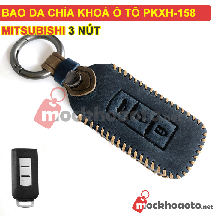 Bao da chìa khóa ô tô Mitsubishi 3 nút bằng da thật cao cấp sang trọng PKXH-158 (Xanh)