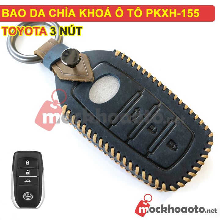 Bao da chìa khóa ô tô Toyota 3 nút bằng da thật cao cấp sang trọng PKXH-155 (Xanh)