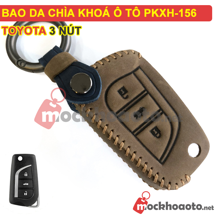 Bao da chìa khóa ô tô Toyota 3 nút bằng da thật cao cấp sang trọng PKXH-156 (Nâu)